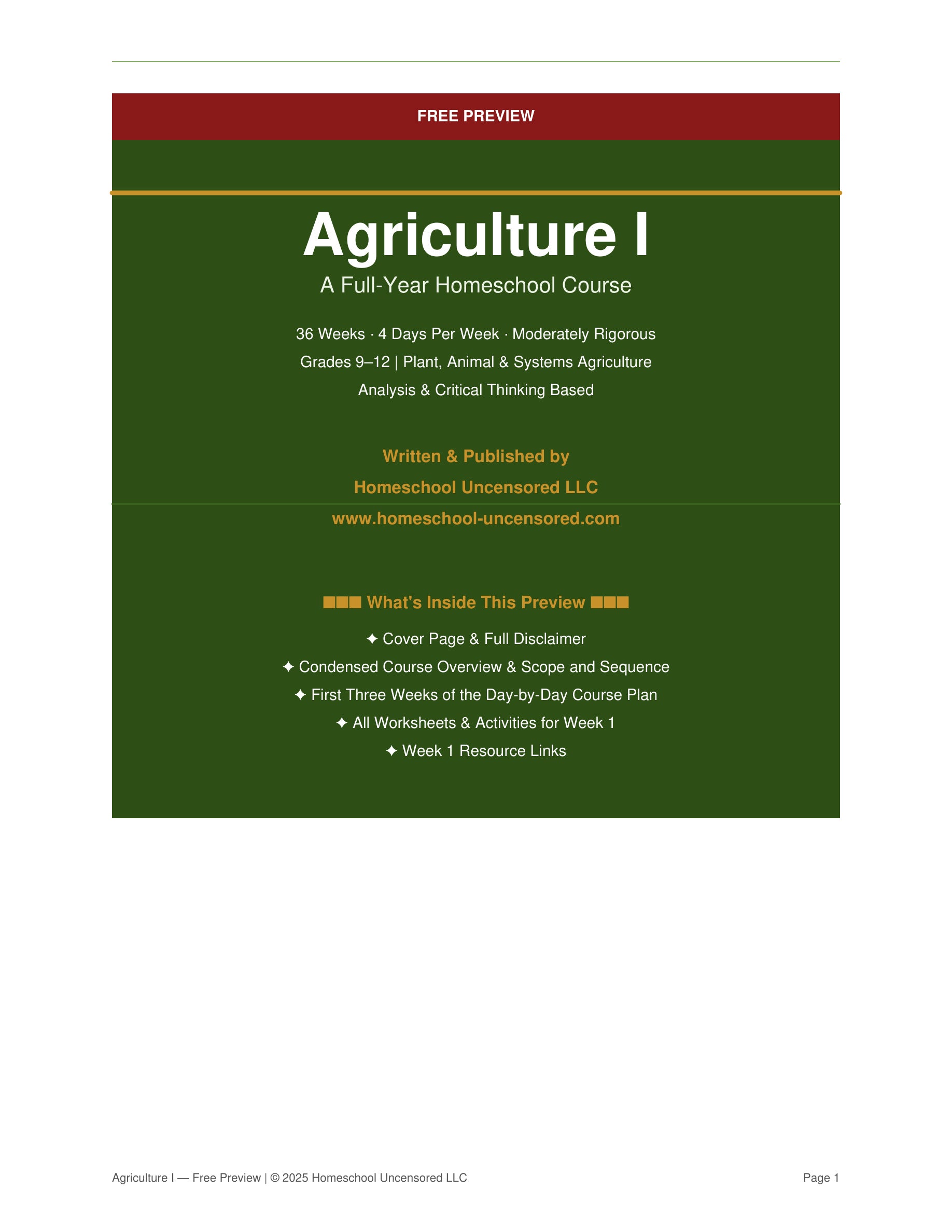 Agriculture I Free Preview